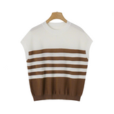 Striped Knitted Round Neck Short Sleeve Loose Top