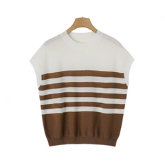 Striped Knitted Round Neck Short Sleeve Loose Top