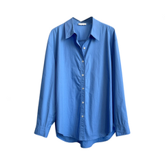 Pre Order: Blue Casual Loose Long Sleeved Shirt