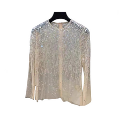Sequined Mesh Cover Shirt