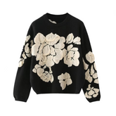 Embroidery Flower Round Neck Knitted Sweater