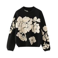 Embroidery Flower Round Neck Knitted Sweater