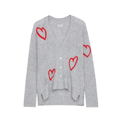 Red Heart Jacquard V-Neck Knit Cardigan
