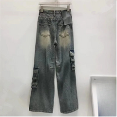 Washed Gradient Multi Pocket Loose Pants