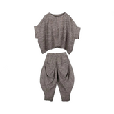 Stripe Short Sleeve Loose Top + Knickerbocker Pants Set