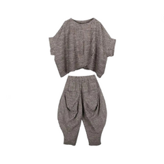 Stripe Short Sleeve Loose Top + Knickerbocker Pants Set