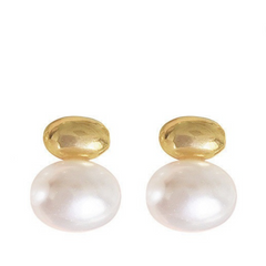 Retro Flat Bean Pearl Earrings