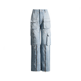 Pre Order: Blue Ripped Distressed Multi-Pocket High Waist Long Jeans