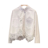 Lace Patchwork Long Sleeved White Shirt
