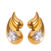 Double Layered Droplet Shaped Diamond Inlaid Earrings