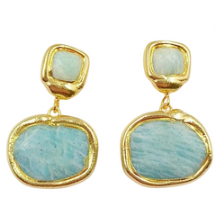 Colored Gemstone Geometric Pendant Earrings