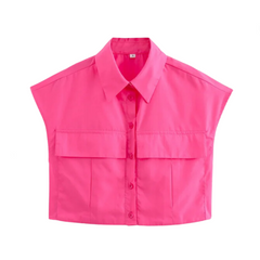 Solid Sleeveless Flip Pocket Short Top