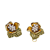 Vintage Flower Diamond Pearl Inlaid Earrings