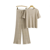 Semi Transparent Loose Knit T-Shirt + Wide Leg Pants Set