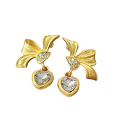 Vintage Bow Heart-Shaped Rhinestone Earrings