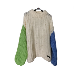 Handmade Color Block Lantern Sleeve Sweater