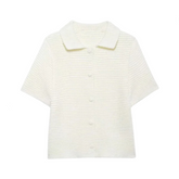 Round Collar Short Sleeve Needle Knit Top