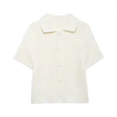 Round Collar Short Sleeve Needle Knit Top