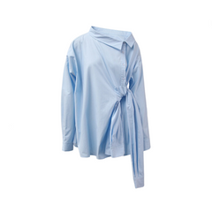 Slanted Collar Side Waist Knot Tie Blouse Top