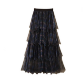 Vintage Plaid Long Tulle A-Line Skirt