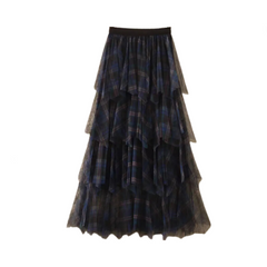 Vintage Plaid Long Tulle A-Line Skirt