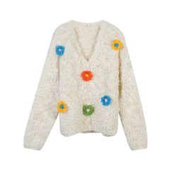Hook Flower Loose V-Neck Knitted Sweater