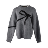 Pre Order: Black Bow Soft Knitted Loose Round Neck Sweater