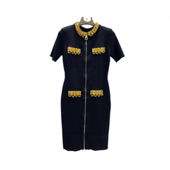 Golden Nail Bead Sequin Chain Slim Fit Dress