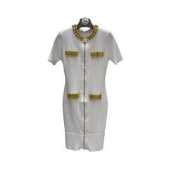 Golden Nail Bead Sequin Chain Slim Fit Dress