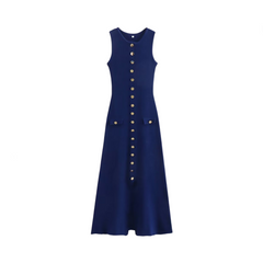 Round Neck Sleeveless Breasted Knitted Dress
