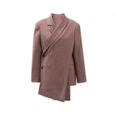 Oblique Collar Striped Asymmetrical Blazer