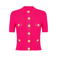 Knitted Short Sleeve Round Neck Woolen Top