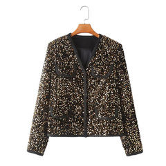 Round Neck Long Sleeved Sequined Short Jacket