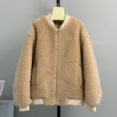 Faux Fur Zip Up Oversized Jacket