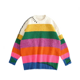 Retro Rainbow Striped Loose Knitted Sweater