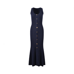 Single Breasted Slim Fit Knitted Maxi Dress