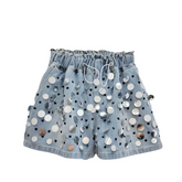 Elastic High Waist Wide Leg Big Sequins Shorts