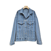 Full Body Nail Drill Lapel Loose Denim Jacket