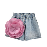 Spliced Flower High Waist Denim Shorts