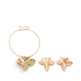 Irregular Metallic Petal Collarbone Necklace + Petal Earrings