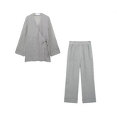 Cozy Drawstring Wrap Long Sleeve Top + Pants Set