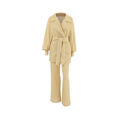 Solid Loose Long Sleeve Waistband Blazer + Pants Set