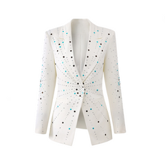 Studded Constellation White Slim Fit Coat