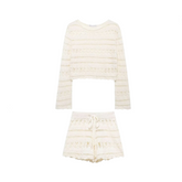 Long Sleeved Crochet Top + Shorts Set