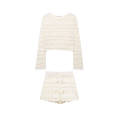 Long Sleeved Crochet Top + Shorts Set