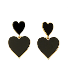 Pre Order: Black Resin Large Metal Heart Dangle Earrings