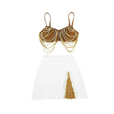 Pearl Chain Short Top + Short Bandage Skirt Set
