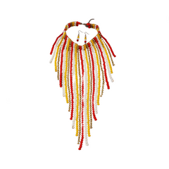 Pre Order: Bohemian Wood Bead Multi-Layer Tassel Necklace + Earrings Set
