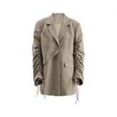 Drawstring Irregular Sleeves Single Button Coat