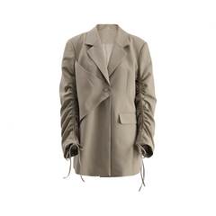 Drawstring Irregular Sleeves Single Button Coat